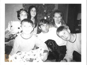 1968 Christmas kids + Barb, Daisy w tree.jpg